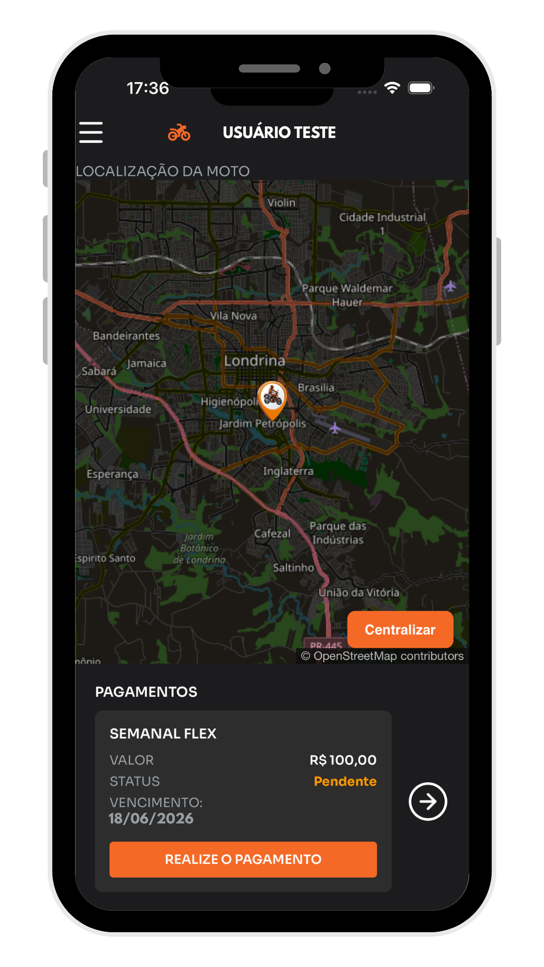 Localização da moto no mapa